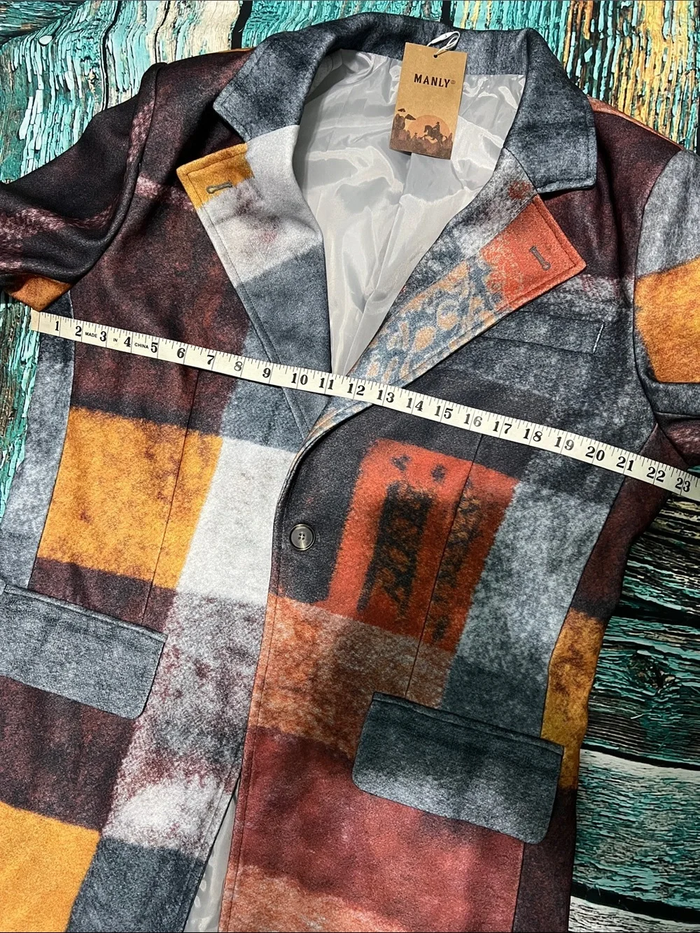 Men’s MANLY Casual Retro Plaid Patchwork Printed Blazer Jacket Medium